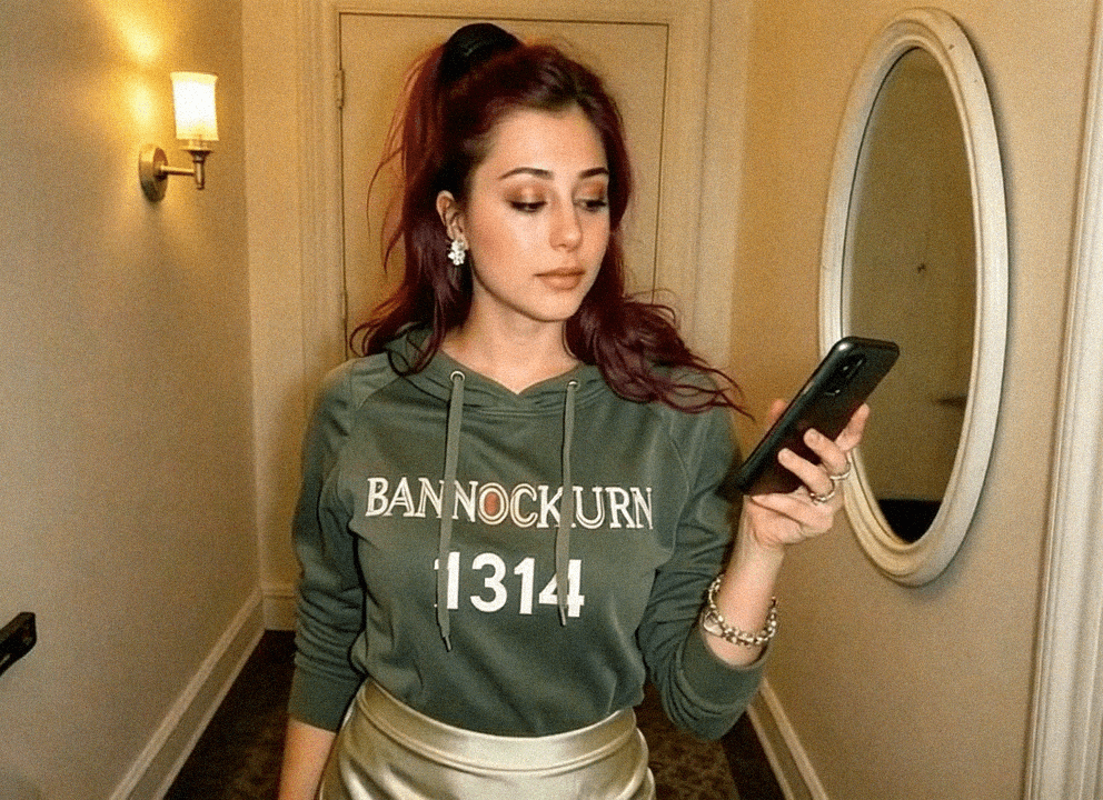 Emma-Jane MacKinnon-Lee, bannockburn sweater in the hotel in london