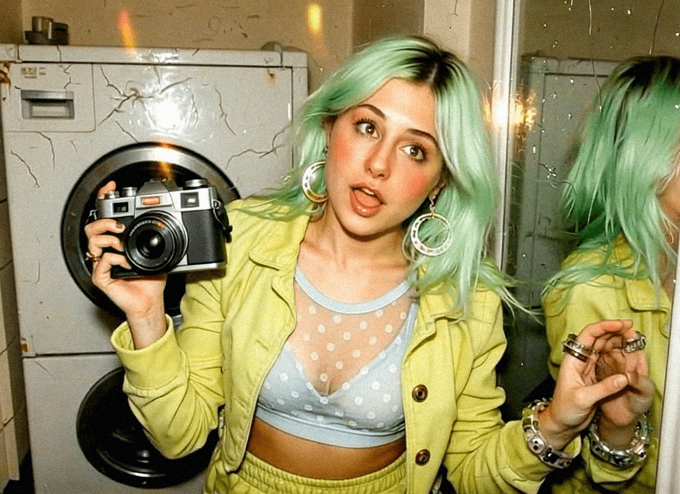 Emma-Jane MacKinnon-Lee, inside a broken laundromat