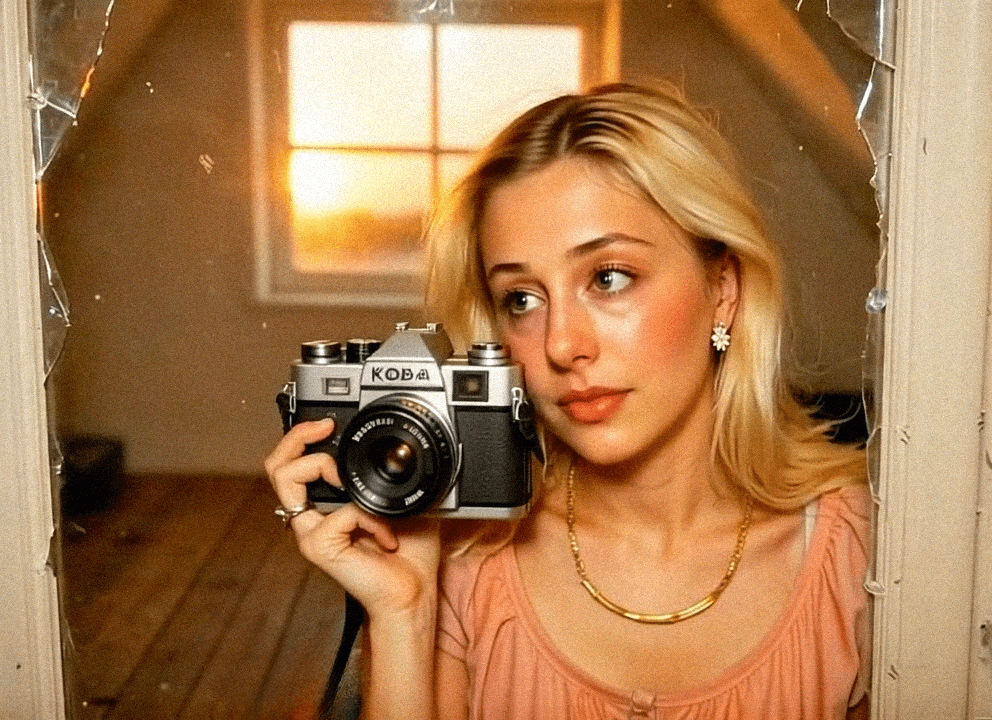Emma-Jane MacKinnon-Lee taking a selfie in a new york attic